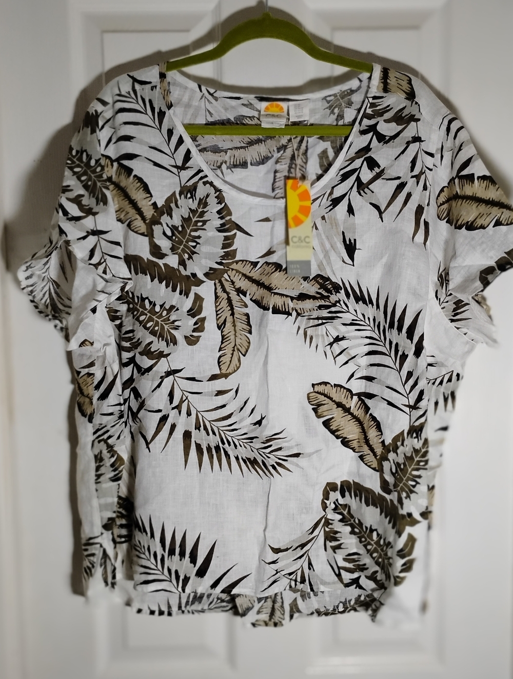 Linen Tropical Tunic Neutral NWT C&C California 3X